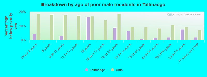 Breakdown by age of poor male residents in Tallmadge