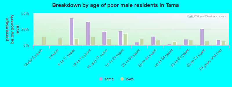 Breakdown by age of poor male residents in Tama
