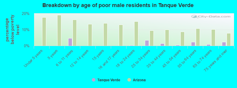 Breakdown by age of poor male residents in Tanque Verde