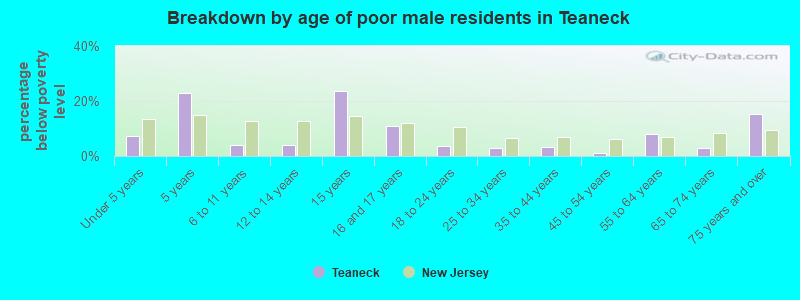 Breakdown by age of poor male residents in Teaneck