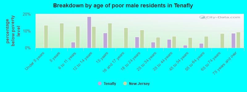 Breakdown by age of poor male residents in Tenafly
