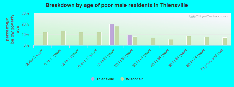 Breakdown by age of poor male residents in Thiensville