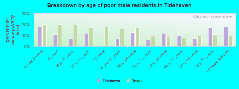 Breakdown by age of poor male residents in Tidehaven