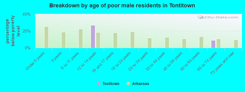 Breakdown by age of poor male residents in Tontitown