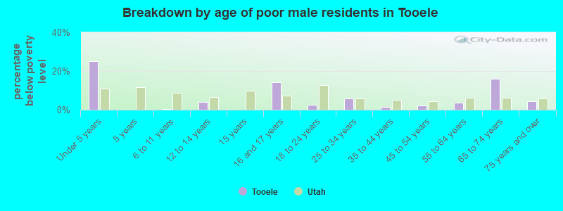 Breakdown by age of poor male residents in Tooele