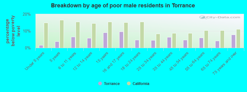 Breakdown by age of poor male residents in Torrance