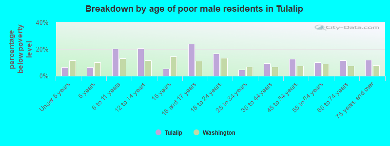 Breakdown by age of poor male residents in Tulalip