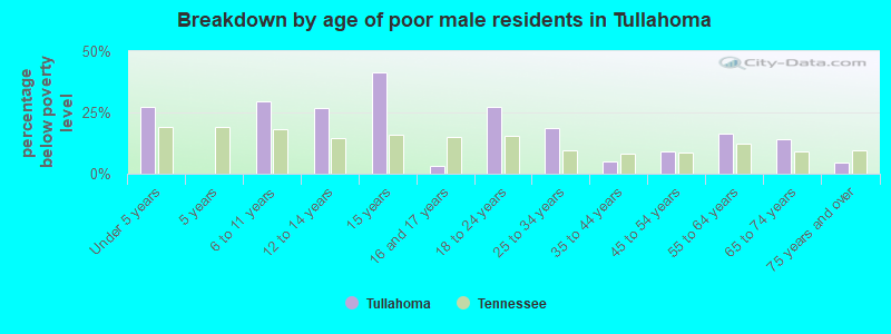 Breakdown by age of poor male residents in Tullahoma