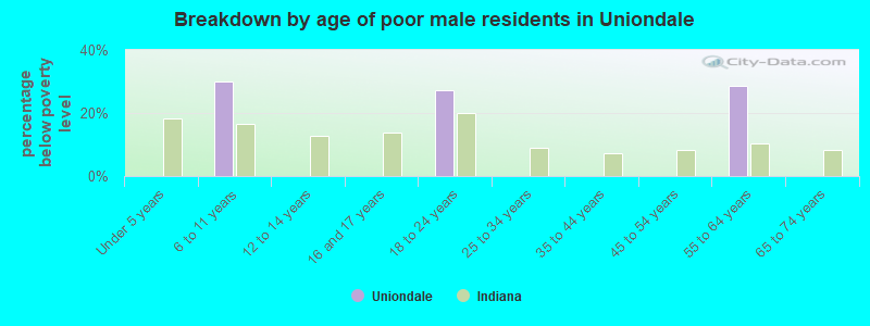Breakdown by age of poor male residents in Uniondale