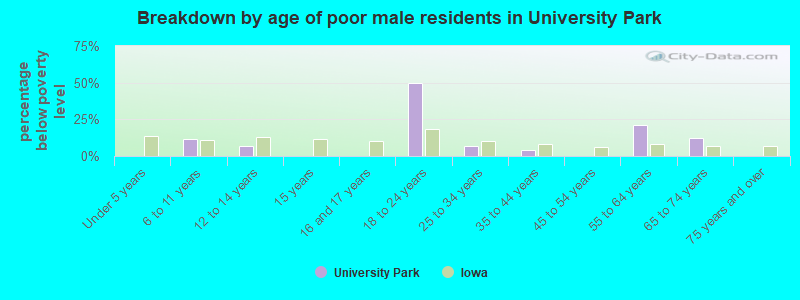 Breakdown by age of poor male residents in University Park