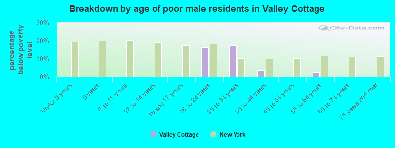 Breakdown by age of poor male residents in Valley Cottage