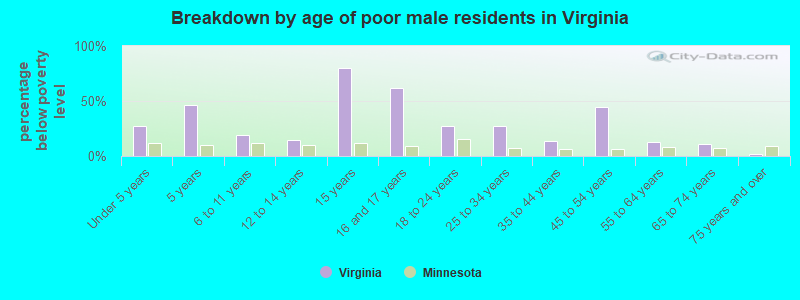 Breakdown by age of poor male residents in Virginia