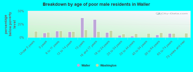 Breakdown by age of poor male residents in Waller
