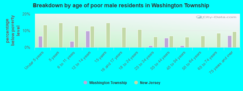 Breakdown by age of poor male residents in Washington Township