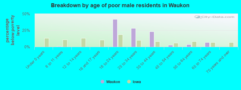 Breakdown by age of poor male residents in Waukon
