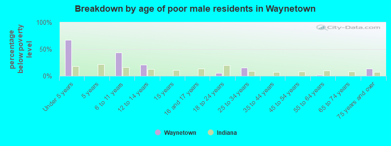 Breakdown by age of poor male residents in Waynetown