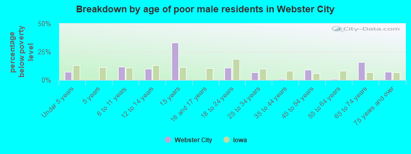 Breakdown by age of poor male residents in Webster City