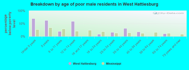 Breakdown by age of poor male residents in West Hattiesburg