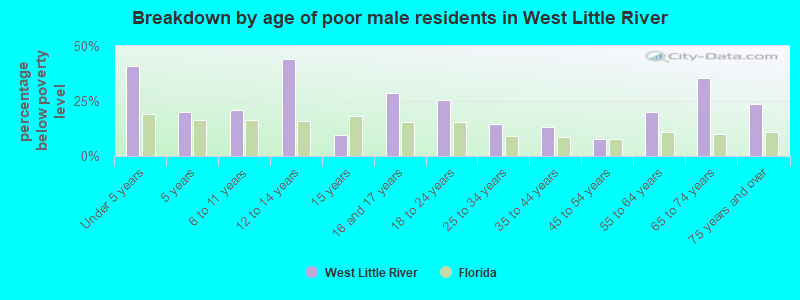 Breakdown by age of poor male residents in West Little River