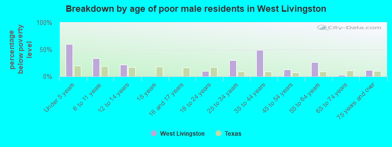 Breakdown by age of poor male residents in West Livingston