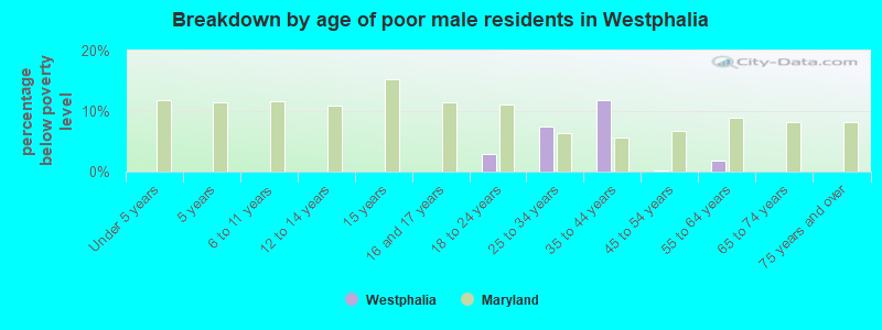 Breakdown by age of poor male residents in Westphalia