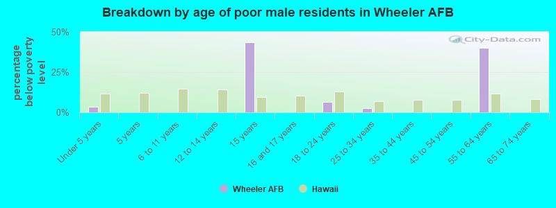 Breakdown by age of poor male residents in Wheeler AFB