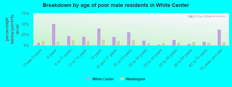 Breakdown by age of poor male residents in White Center