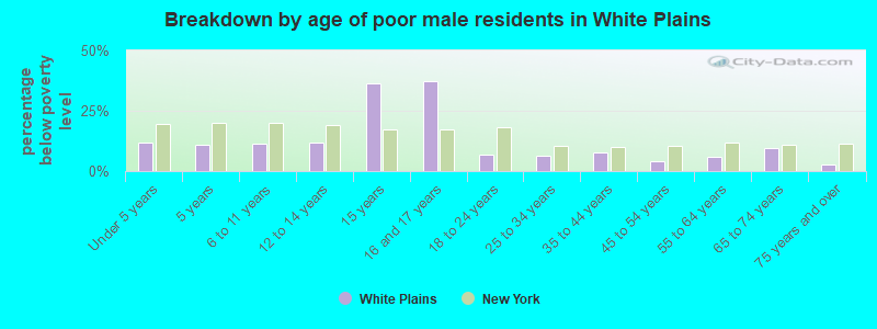 Breakdown by age of poor male residents in White Plains