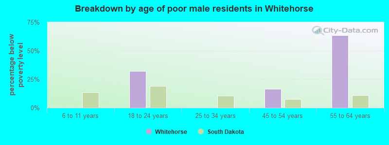 Breakdown by age of poor male residents in Whitehorse