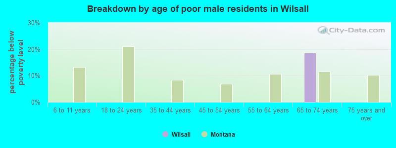 Breakdown by age of poor male residents in Wilsall