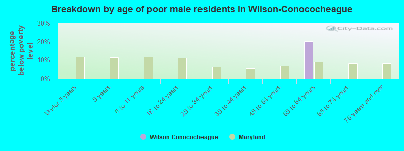 Breakdown by age of poor male residents in Wilson-Conococheague
