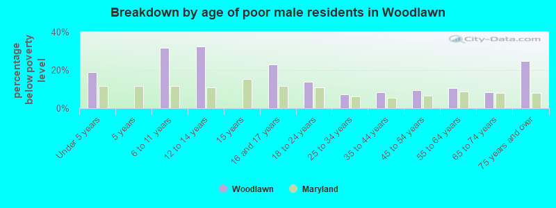 Breakdown by age of poor male residents in Woodlawn