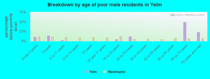 Breakdown by age of poor male residents in Yelm