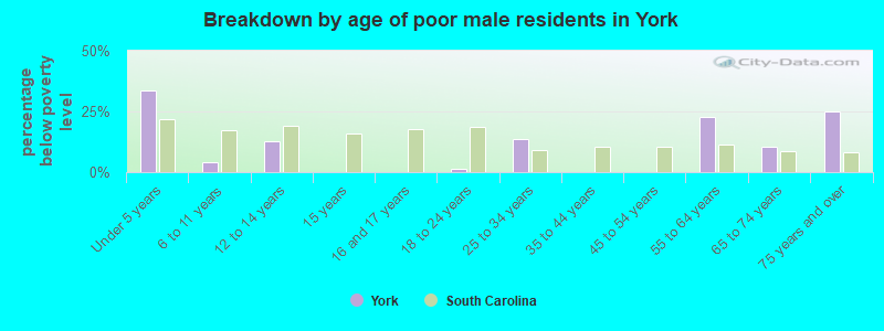 Breakdown by age of poor male residents in York