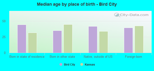 Median age by place of birth - Bird City