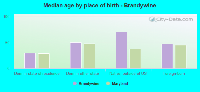 Median age by place of birth - Brandywine