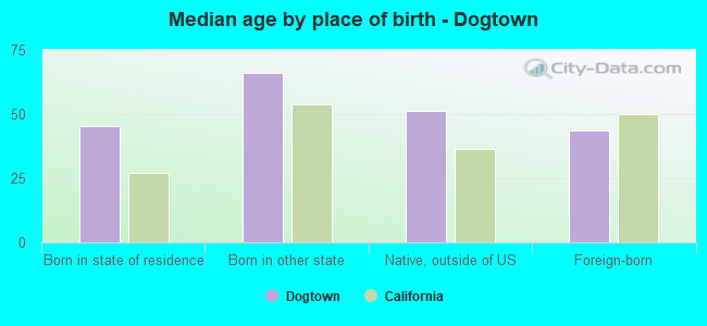 Median age by place of birth - Dogtown