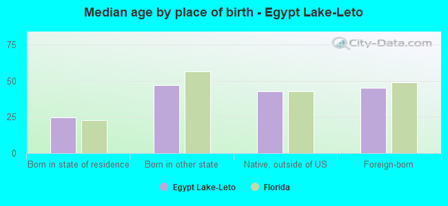 Median age by place of birth - Egypt Lake-Leto