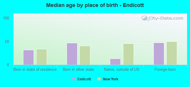 Median age by place of birth - Endicott