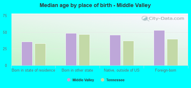 Median age by place of birth - Middle Valley