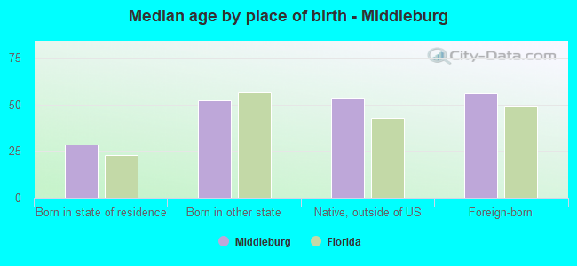 Median age by place of birth - Middleburg