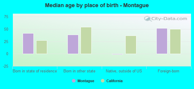 Median age by place of birth - Montague