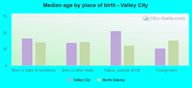 Median age by place of birth - Valley City