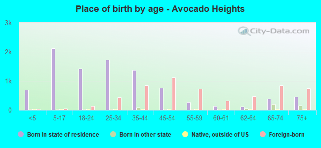 Place of birth by age -  Avocado Heights