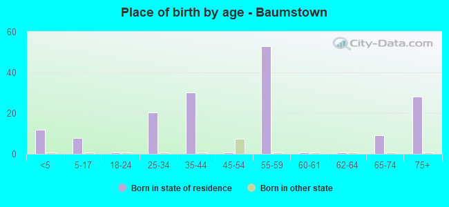 Place of birth by age -  Baumstown