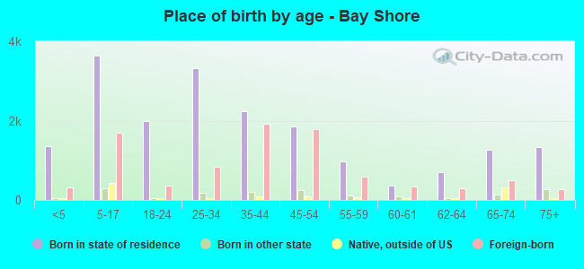 Place of birth by age -  Bay Shore