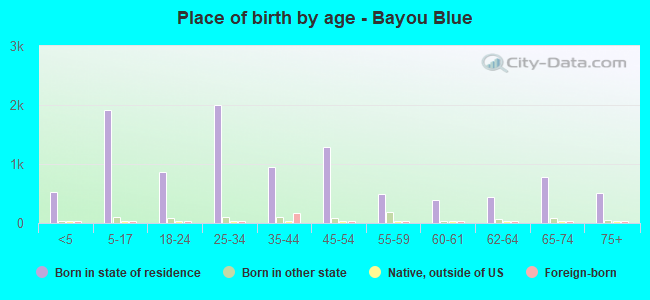 Place of birth by age -  Bayou Blue