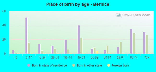 Place of birth by age -  Bernice