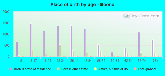 Place of birth by age -  Boone
