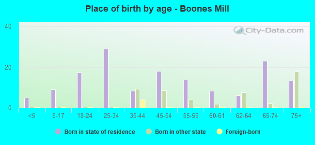 Place of birth by age -  Boones Mill